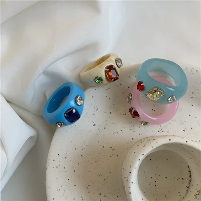 Fashionable Cute Multi Color Crystal Acrylic Rings Vintage Paved Diamond Resin Rings For Sweet Girls
Fashionable Cute Multi Color Crystal Acrylic Rings Vintage Paved Diamond Resin Rings For Sweet Girls