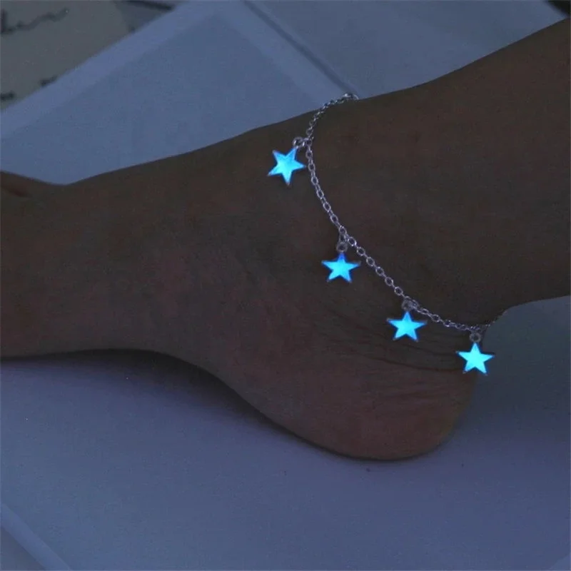 European and American beach Wind Blue Pentagonal Luminous Star Tassel Chain Ankle bracelet,Stainless Steel Anklets, Silver
European and American beach Wind Blue Pentagonal Luminous Star Tassel Chain Ankle bracelet,Stainless Steel Anklets, Silver