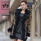 Janefur Solid Color long real sheep fur coats women sheep wool coat