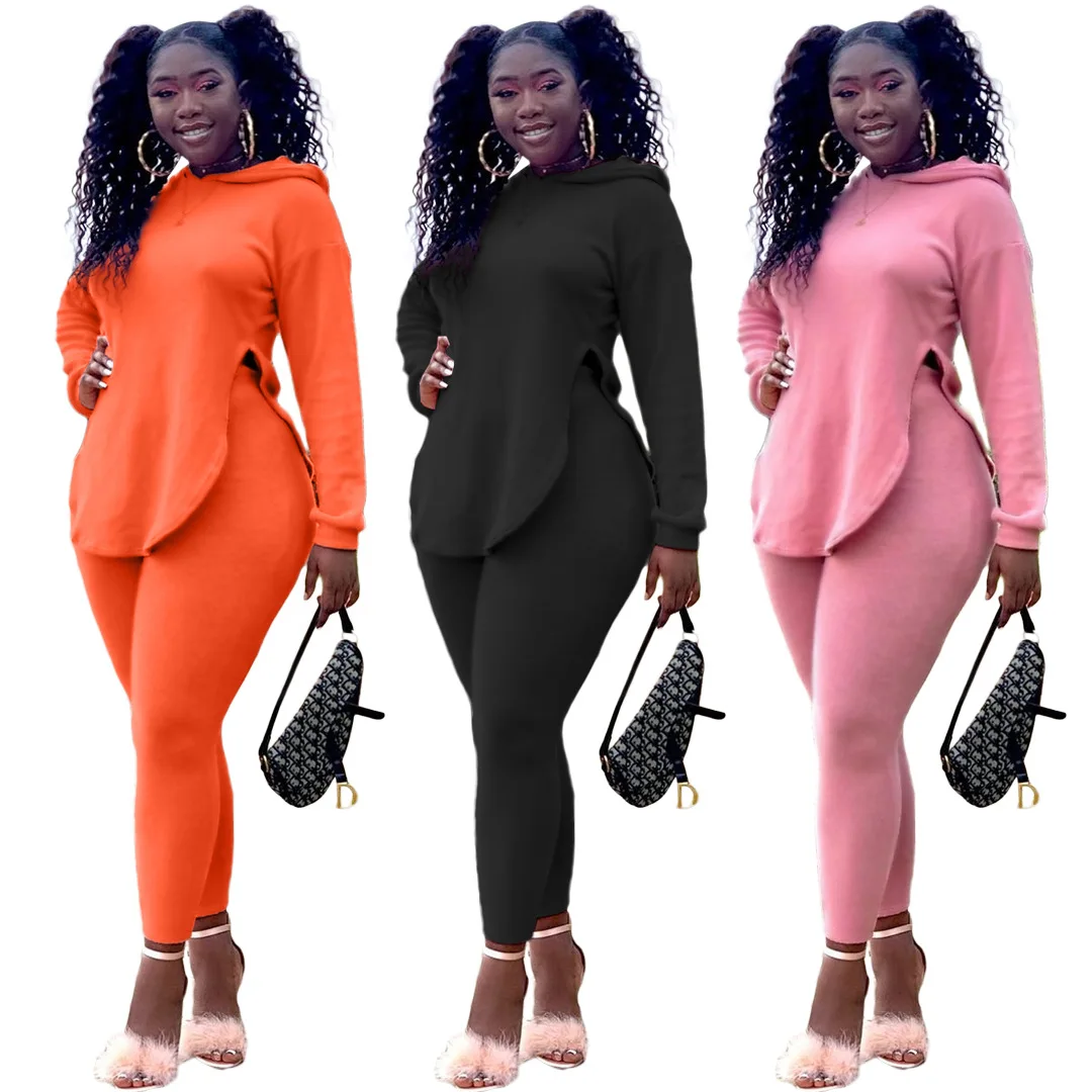 2020 New Arrival Women Fall two piece Outfits set Solid-color hooded split ends casual two-piece set
2020 New Arrival Women Fall two piece Outfits set Solid-color hooded split ends casual two-piece set
