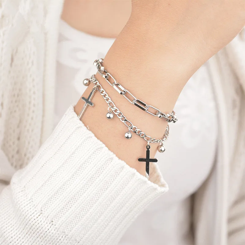 Wholesale Brand new 18K Gold Plated 2pcs Pendant Korean Style Double Layer Cross Stainless Steel Bracelet For Women, Gold,silver
Wholesale Brand new 18K Gold Plated 2pcs Pendant Korean Style Double Layer Cross Stainless Steel Bracelet For Women, Gold,silver