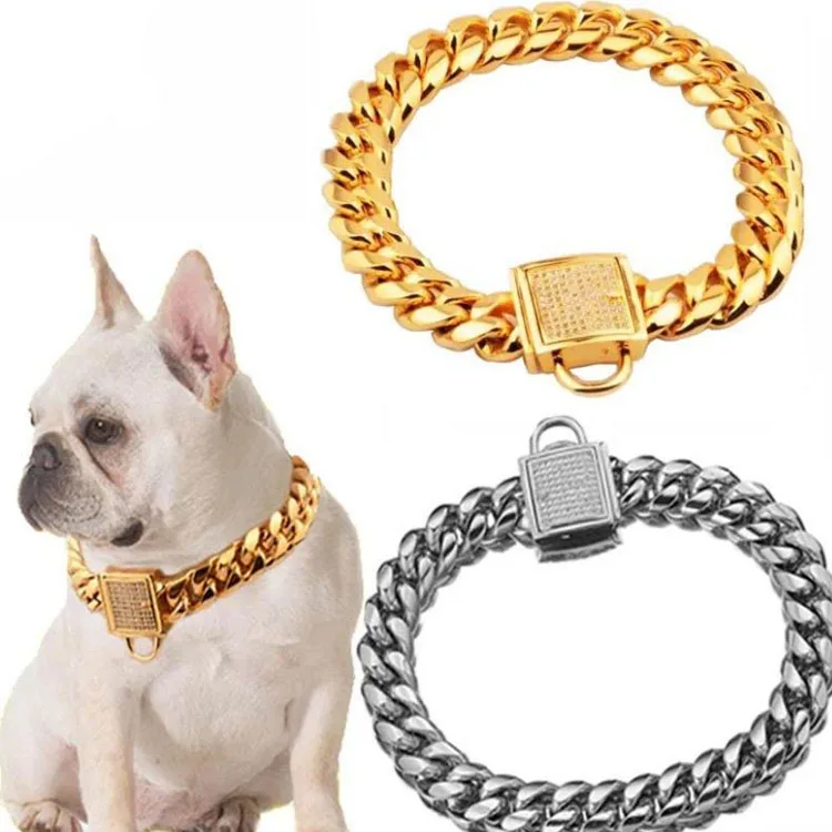 Luxury and cool pet dog stainless steel titanium steel gold color collar chain with rhinestone, As picture
Luxury and cool pet dog stainless steel titanium steel gold color collar chain with rhinestone, As picture