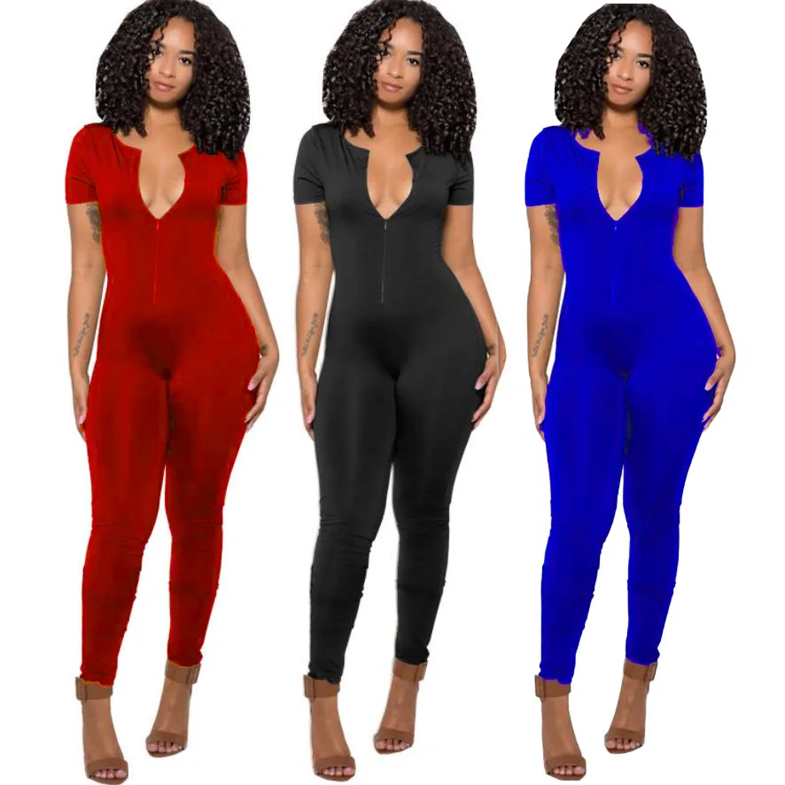Customized 2021 sexy jumpsuit with zipper solid color short sleeve women summer rompers
Customized 2021 sexy jumpsuit with zipper solid color short sleeve women summer rompers