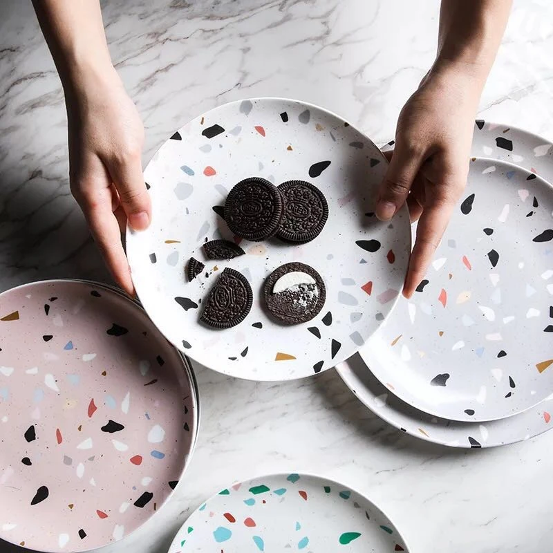 Simple Ceramic Plates and Dishes Party Tableware Set Porcelain Breakfast Dessert Plates Terrazzo Plate Dish Wholesale
Simple Ceramic Plates and Dishes Party Tableware Set Porcelain Breakfast Dessert Plates Terrazzo Plate Dish Wholesale