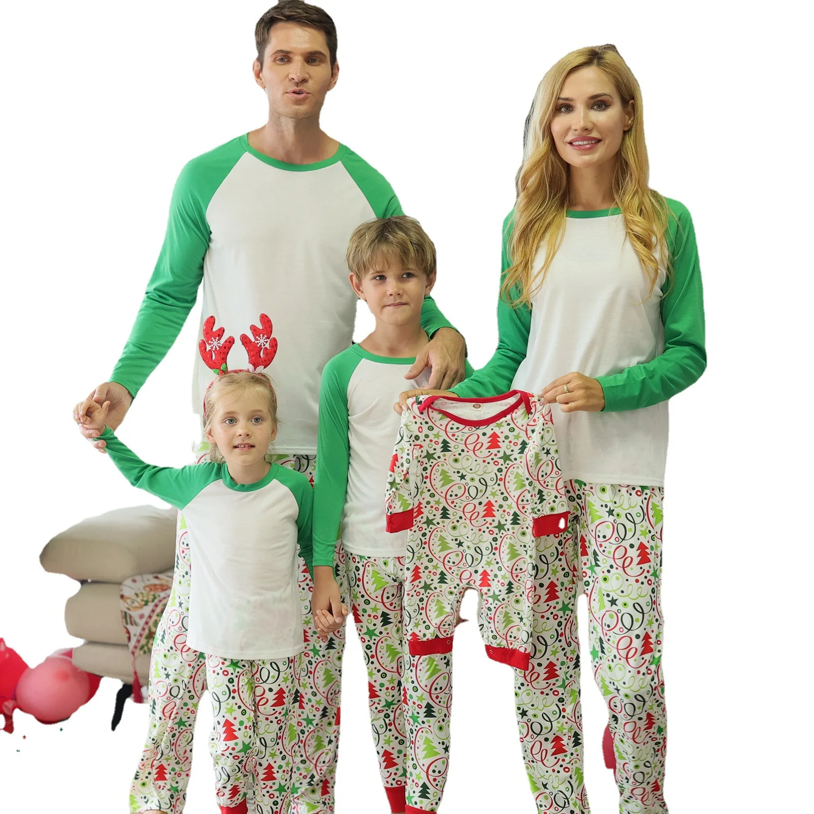Christmas New Style Family Sleepwear Long Sleeve Solid Color Blank White Body Shirts and Printed Pants 2Pcs Sets Pajamas, As picture show
Christmas New Style Family Sleepwear Long Sleeve Solid Color Blank White Body Shirts and Printed Pants 2Pcs Sets Pajamas, As picture show
