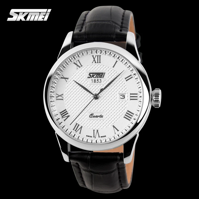 High Quality SKMEI 9058 Genuine Leather Luxury Men Women Wrist Watch Fashion Couple Watch