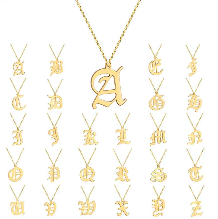 Wholesale high quality stainless steel Old English letter necklace, Picture
Wholesale high quality stainless steel Old English letter necklace, Picture