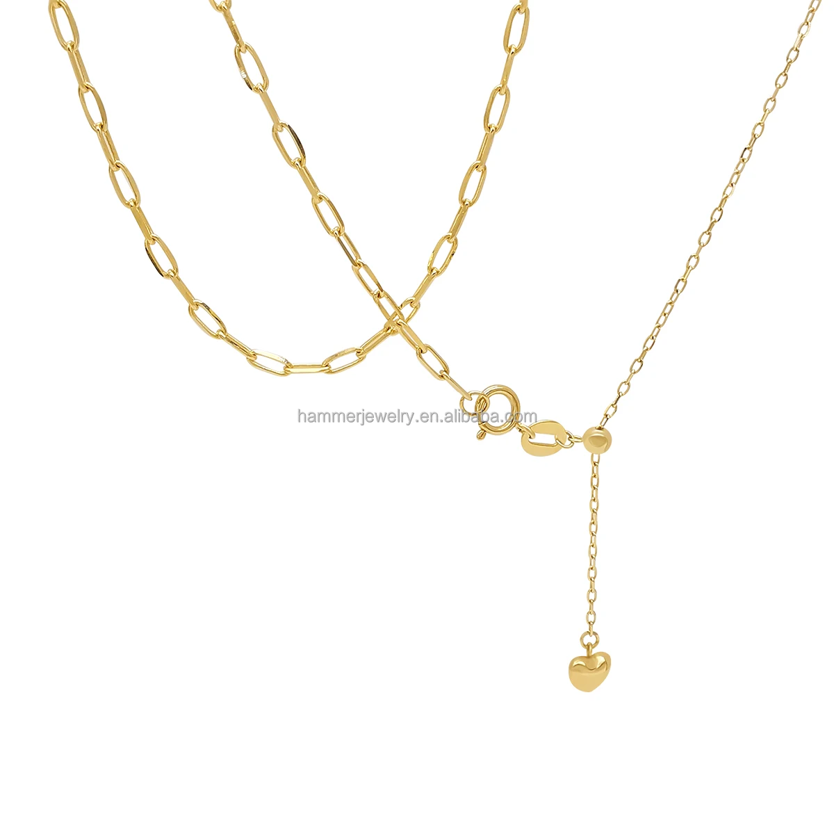 

Minimalist Fashion Jewelry 14k Soild Gold Double Chain Necklace Paper Clip Chain Mix Cable Chain Fine Jewelry Ajustable