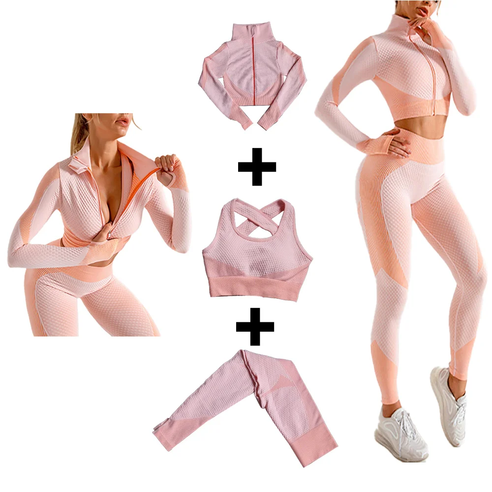 Long Sleeve Women Workout Sets 3 Piece Yoga Set Zipper Sports Wear Gym Clothes Yoga Wear Set, Picture shows
Long Sleeve Women Workout Sets 3 Piece Yoga Set Zipper Sports Wear Gym Clothes Yoga Wear Set, Picture shows