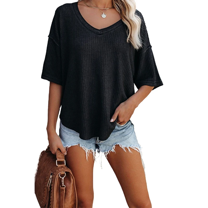 Women's T-shirts New Arrivals Solid Color V Neck Short Sleeve Knitting T-shirts For Women
Women's T-shirts New Arrivals Solid Color V Neck Short Sleeve Knitting T-shirts For Women