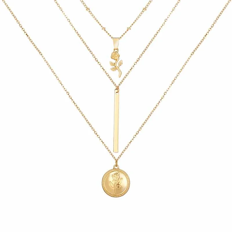 Most Popular Multilayer Gold Plated Rose and Bar Pendants Chain Necklace for Women Jewelry
Most Popular Multilayer Gold Plated Rose and Bar Pendants Chain Necklace for Women Jewelry