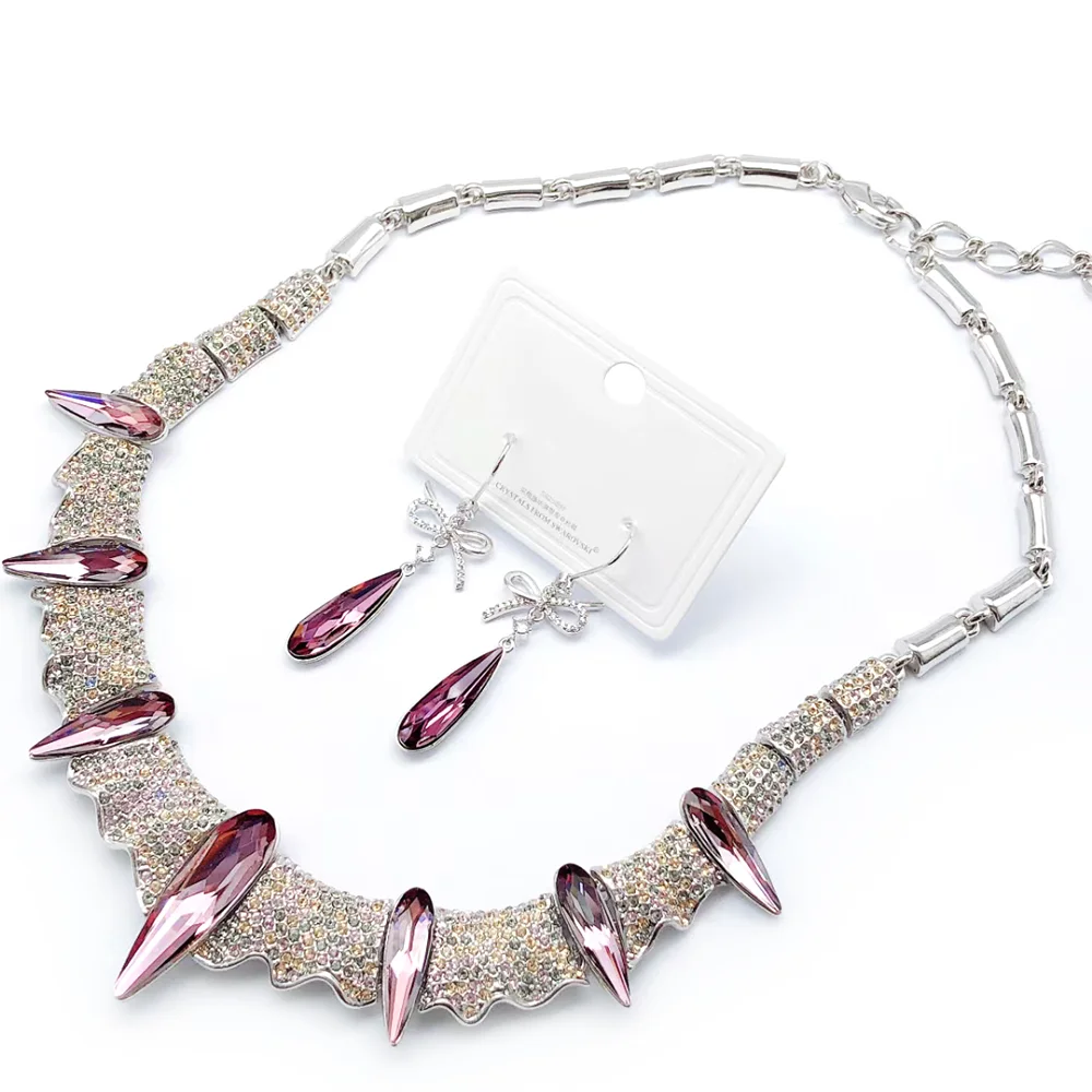 Fashion design high end wholesale combo necklace hoop earring set ladies wedding party crystal jewelry set, Customized
Fashion design high end wholesale combo necklace hoop earring set ladies wedding party crystal jewelry set, Customized