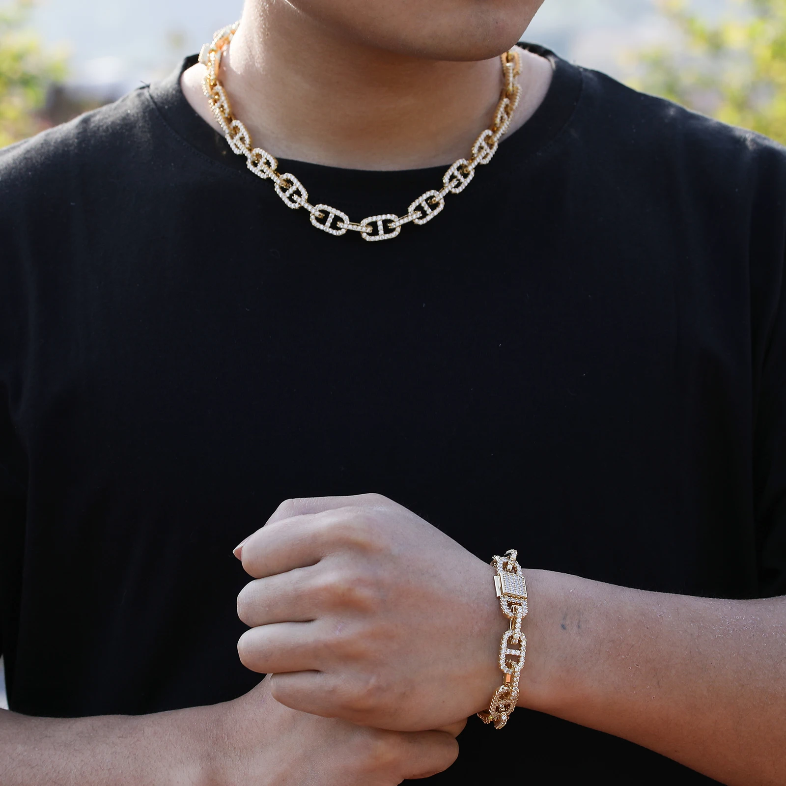 2021 New Hip Hop Jewelry Iced Out Cubic Zircon Necklace Diamond Cuban Chain Necklace And Bracelet, Rhodium color/yellow gold color
2021 New Hip Hop Jewelry Iced Out Cubic Zircon Necklace Diamond Cuban Chain Necklace And Bracelet, Rhodium color/yellow gold color
