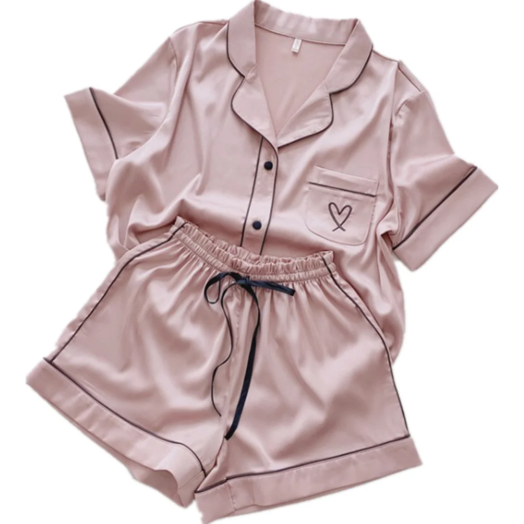 2021 Pajamas for Women Short Sleeve Sleepwear Lounge wear Set Satin Pajamas Women Home Wear Women Silk Nightwear Set
2021 Pajamas for Women Short Sleeve Sleepwear Lounge wear Set Satin Pajamas Women Home Wear Women Silk Nightwear Set