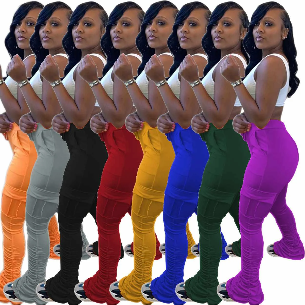 Stacked Leggings Pants Women Casual Pockets Solid Color Elastic Waist Pencil Stacked Cargo Pants, Customized color
Stacked Leggings Pants Women Casual Pockets Solid Color Elastic Waist Pencil Stacked Cargo Pants, Customized color