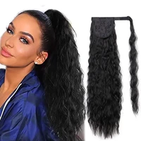 

Vigorous 22 " Long Curly Ponytail Hair Extension Magic Paste Heat Resistant Synthetic Wrap Black Hairpiece for Black Women
