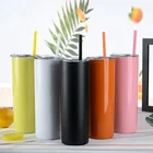 20oz Stainless Steel Tumbler with Lid and Straws Double Wall Insulated Straight Tumbler