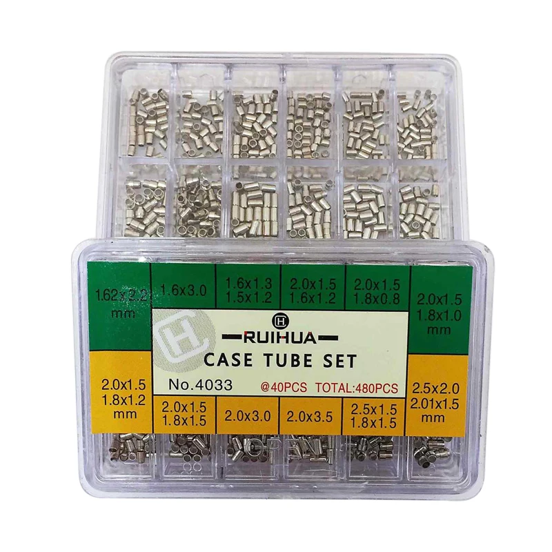 Ruihua NO. 4033 480pcs stainless steel watch case tube set with 12 grids plastic box packing, Silver
Ruihua NO. 4033 480pcs stainless steel watch case tube set with 12 grids plastic box packing, Silver