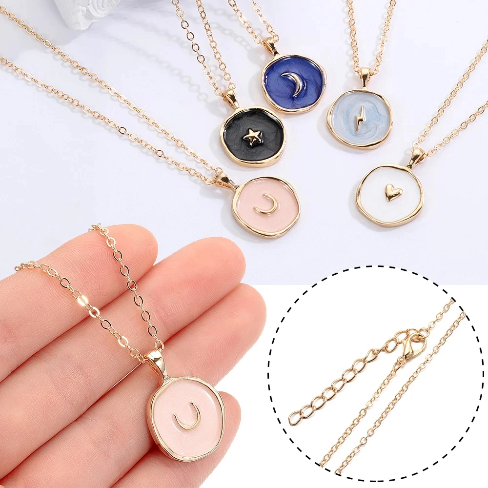 Cute Enamel Pendant Necklace Fashion Korean Stars Moon Oil Drop Heart Lightning Necklaces Women Jewelry Wholesale, Gold
Cute Enamel Pendant Necklace Fashion Korean Stars Moon Oil Drop Heart Lightning Necklaces Women Jewelry Wholesale, Gold