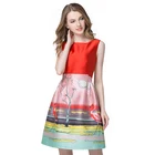Fashion customized designer clothing wear causal women floral summer sleeveless red knee length dress