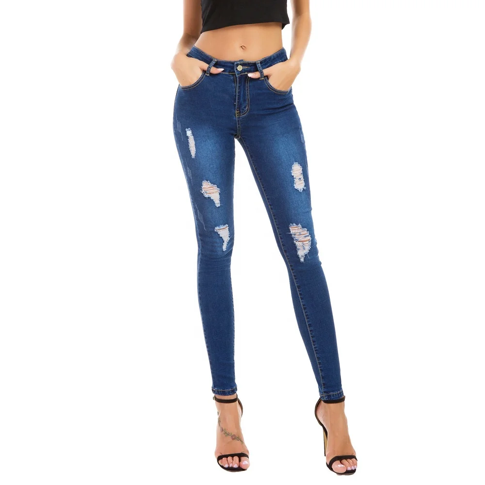 Instock Women Mid Waist Elastic Plus Size Stretch Jeans Female Ripped Denim Pencil Pants, As shown
Instock Women Mid Waist Elastic Plus Size Stretch Jeans Female Ripped Denim Pencil Pants, As shown