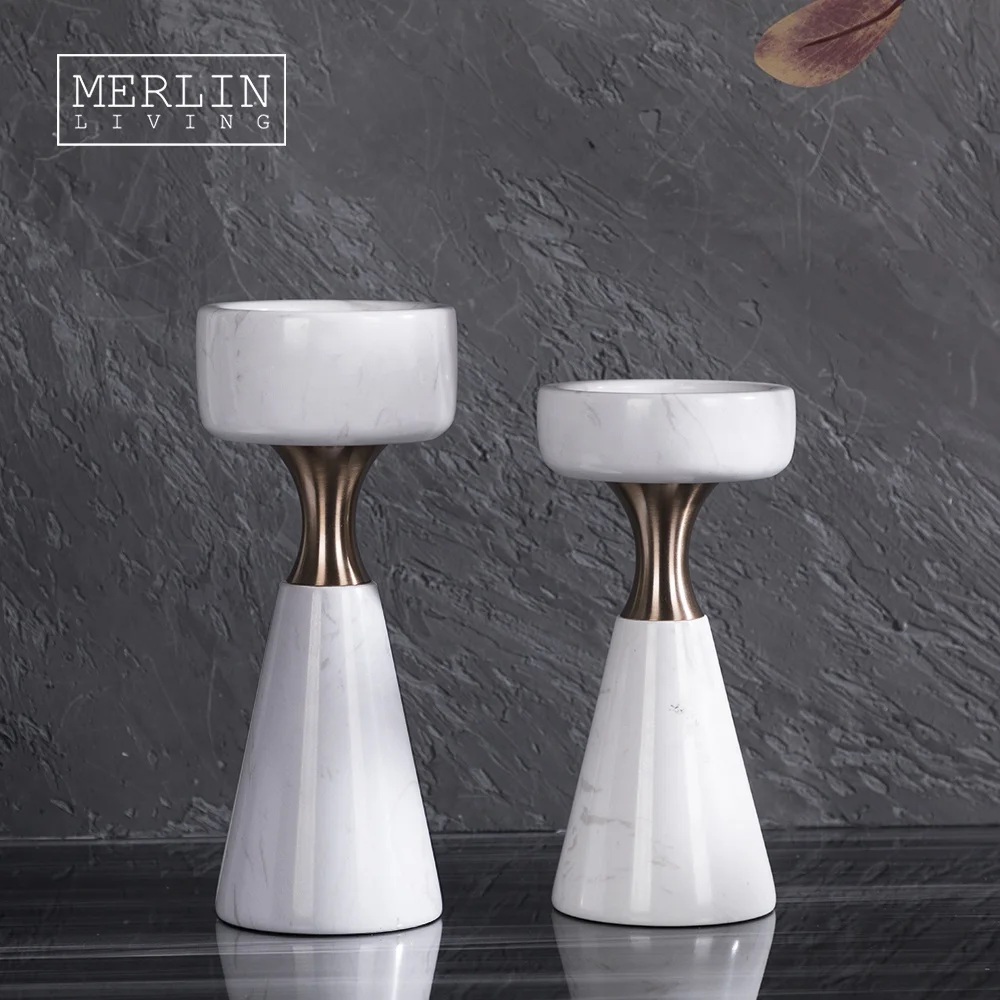 

Merlin nordic marble candle candlestick column smooth metal holders gold ceramic decor with candle jars luxury