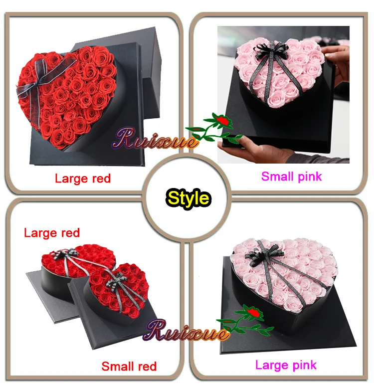 heart shape preserved flower pink eternal roses in gift box for