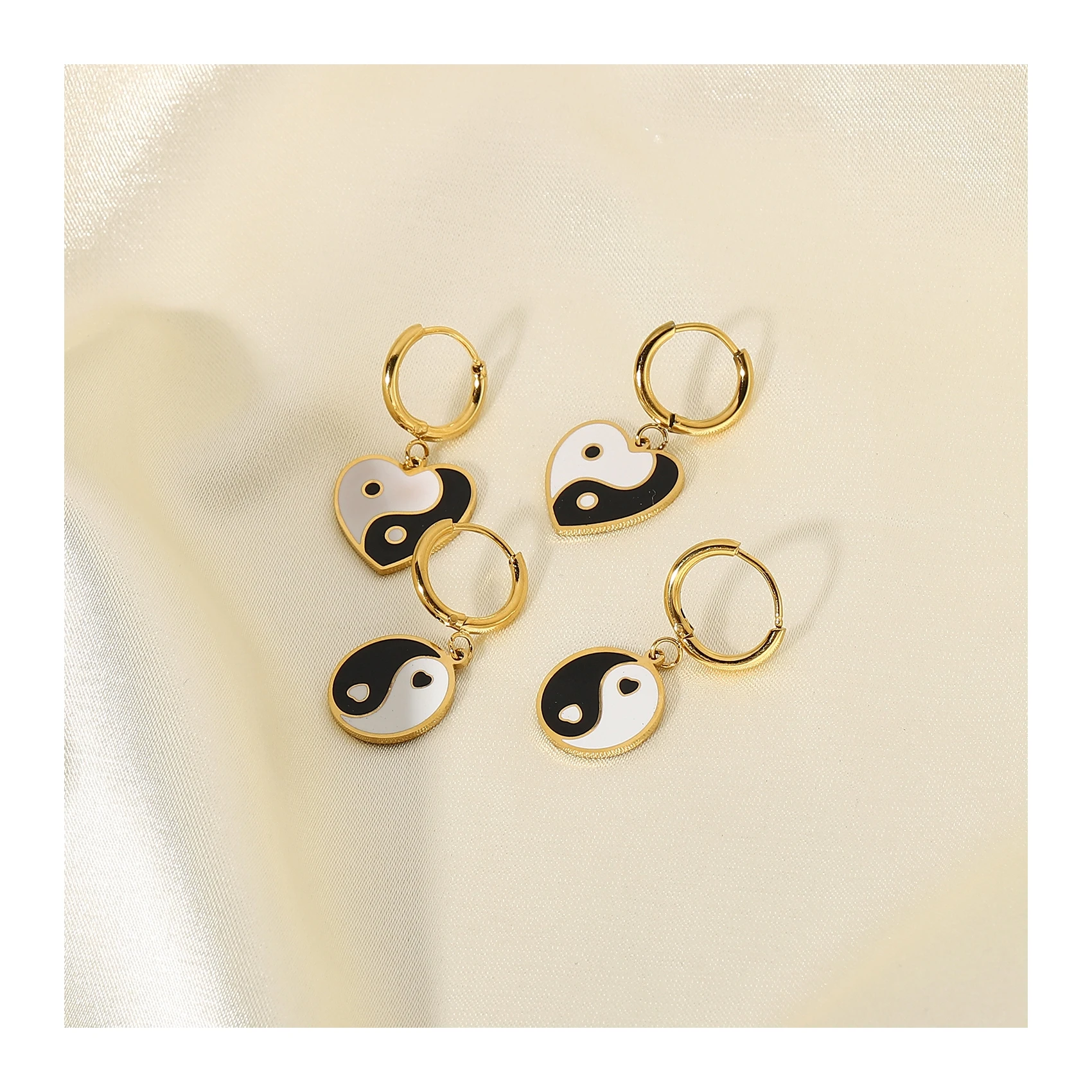 Special hot selling black yin yang round pendant earrings jewelry stainless steel fashion hoop earrings set, As the picture shows
Special hot selling black yin yang round pendant earrings jewelry stainless steel fashion hoop earrings set, As the picture shows