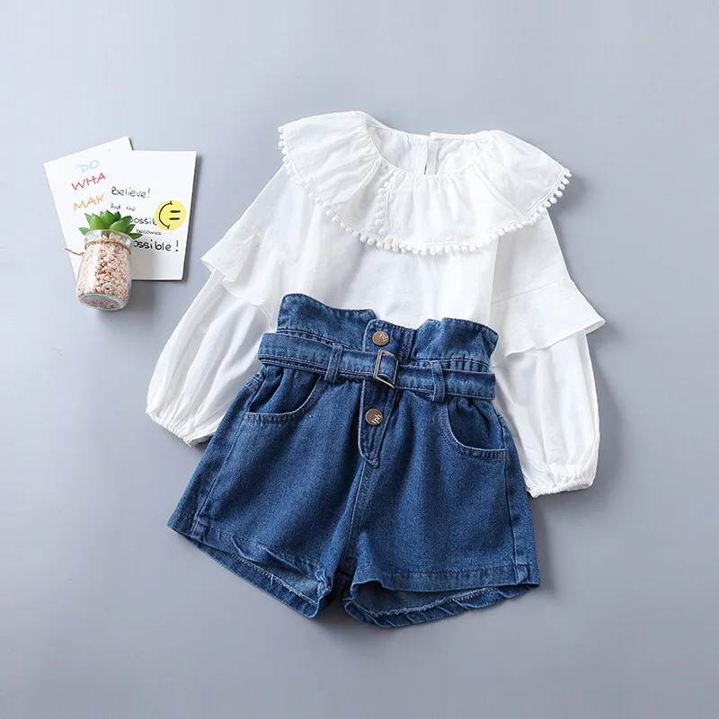 Toddler Girl Clothing set Infant long sleeve ruffled solid Tops and denim short set Toddler girls Outfits set, Picture shows
Toddler Girl Clothing set Infant long sleeve ruffled solid Tops and denim short set Toddler girls Outfits set, Picture shows