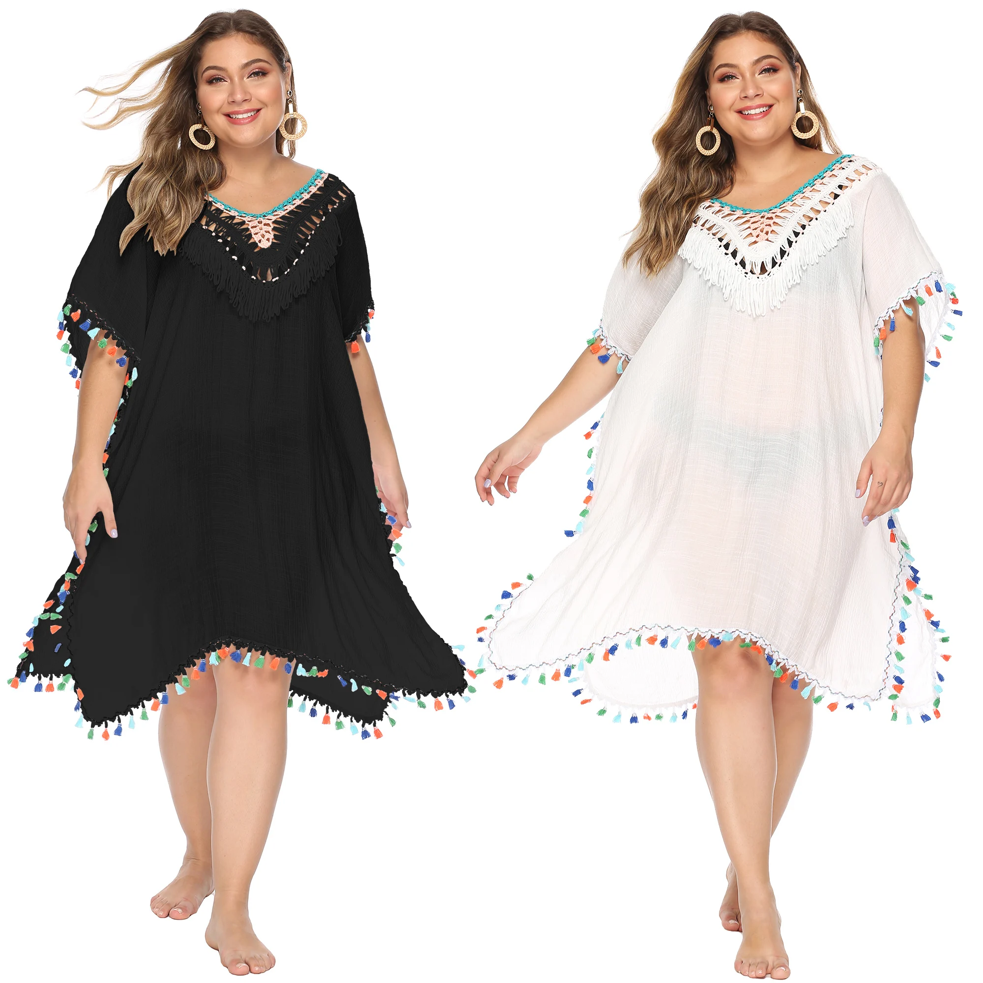 Large Size Dress Irregular Hand Hook Stitch Color Tfringed Deep V Sexy Loose Large Size Beach Shirt Backless Dress, Shown
Large Size Dress Irregular Hand Hook Stitch Color Tfringed Deep V Sexy Loose Large Size Beach Shirt Backless Dress, Shown