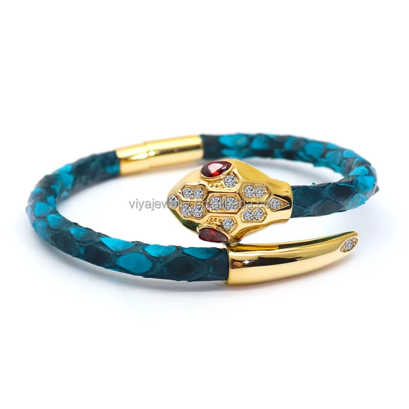 Top-selling style genuine exotic python leather Snake Head Bracelet With Zirconia unisex jewelry accessories, Gold/silver/black/rose gold
Top-selling style genuine exotic python leather Snake Head Bracelet With Zirconia unisex jewelry accessories, Gold/silver/black/rose gold