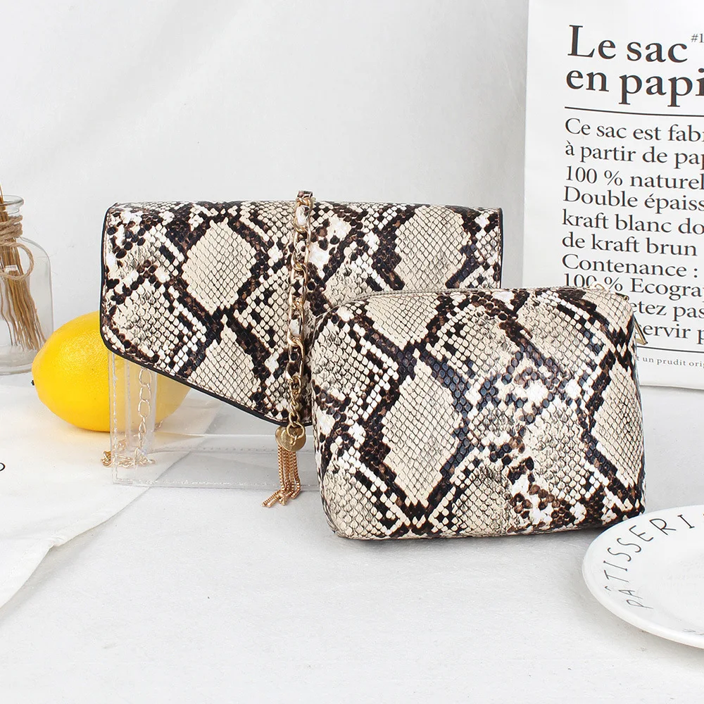 New Fashion Women Two-piece set Messenger Bags Snake Skin Pattern Transparent Bag Chain Purse Handbags, Purple, blue, gray
New Fashion Women Two-piece set Messenger Bags Snake Skin Pattern Transparent Bag Chain Purse Handbags, Purple, blue, gray