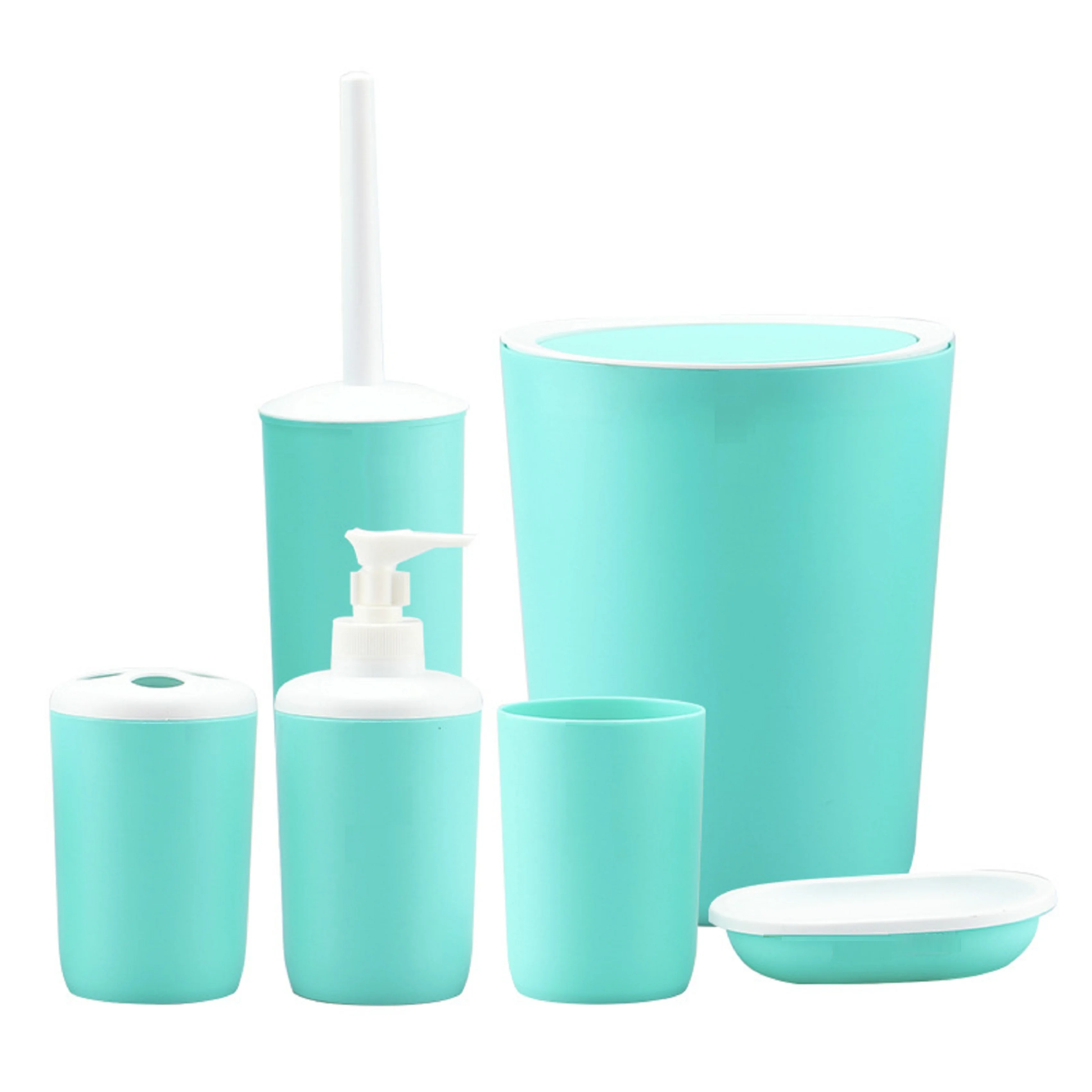 Six Pieces Bathroom Accessory Set soap dispenser tumbler dust bin plastic bath room set, Black, purple, ,orange, grey, white, light blue
Six Pieces Bathroom Accessory Set soap dispenser tumbler dust bin plastic bath room set, Black, purple, ,orange, grey, white, light blue