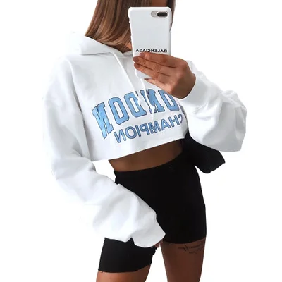 Women's Letter Print Long Sleeve Casual Hooded Sweatshirts Slim Short Navel Sweatshirt Crop Top Hoodie for women
Women's Letter Print Long Sleeve Casual Hooded Sweatshirts Slim Short Navel Sweatshirt Crop Top Hoodie for women