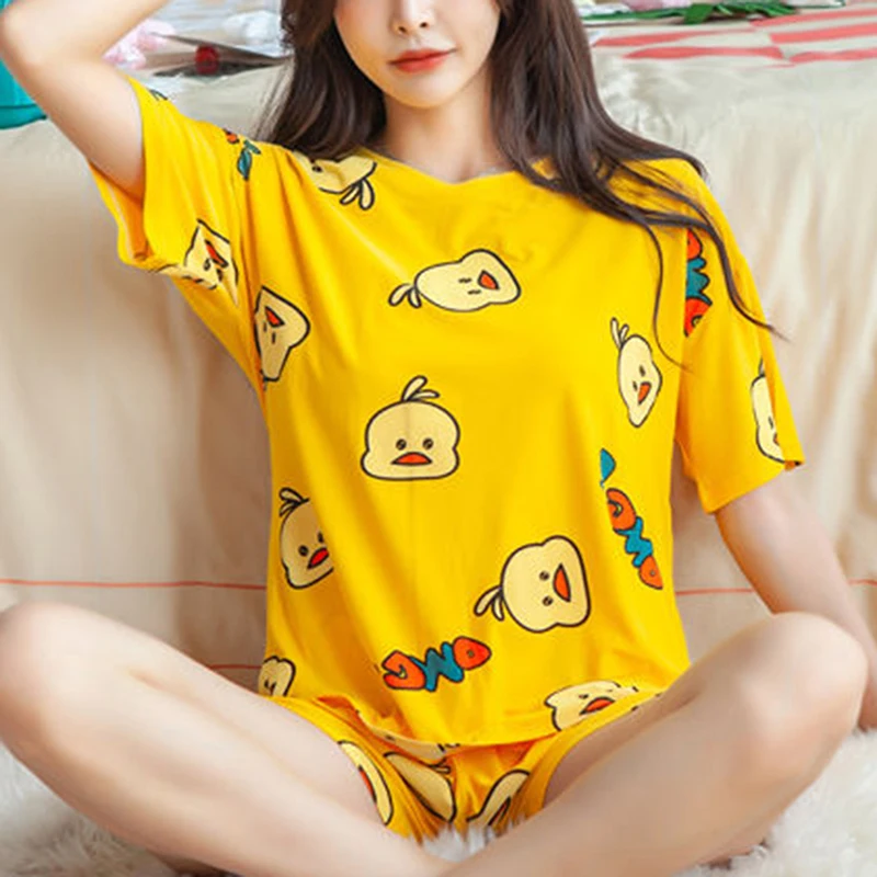 2 pcs Women Pajamas Sleepwear Set Cartoon Printed Short Sleeve Ladies Pyjamas Set, Shown
2 pcs Women Pajamas Sleepwear Set Cartoon Printed Short Sleeve Ladies Pyjamas Set, Shown