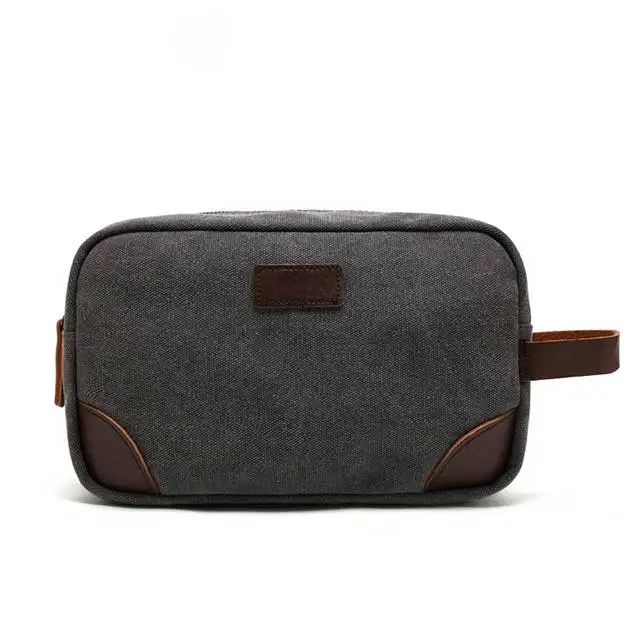 

Multifunctional Cotton Canvas Travel Toiletry Bag Dopp Kit Organizer Shaving Bag With Leather Trim For Men