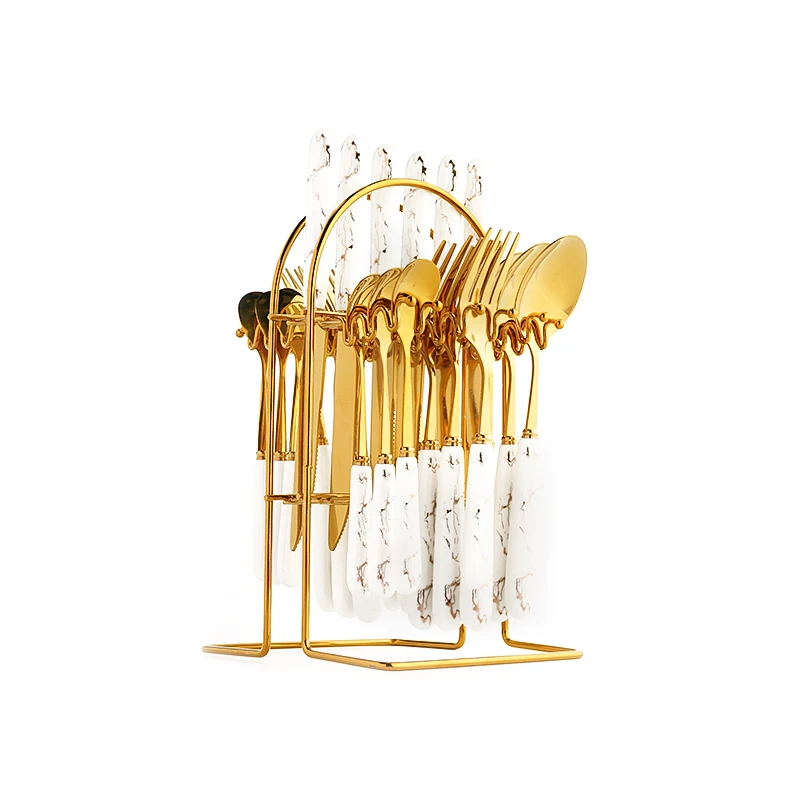 Luxury Cutlery Sets Ceramics Handle Stainless Steel Fork Knife 24pcs Flatware Golden Holder with Box
Luxury Cutlery Sets Ceramics Handle Stainless Steel Fork Knife 24pcs Flatware Golden Holder with Box