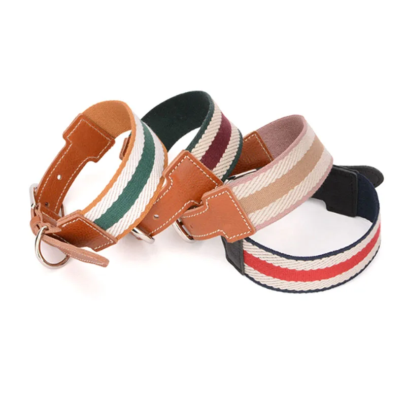 Adjustable size striped webbing braided woven real genuine cow leather dog collar for small and medium-sized dogs
Adjustable size striped webbing braided woven real genuine cow leather dog collar for small and medium-sized dogs