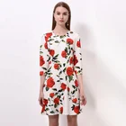 OEM Autumn Long Sleeve Red Rose Floral Printed Ladies Short Chinese Women Chiffon Dress