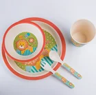 bpa free high quality reusable bamboo fiber tableware baby 5 pcs meal set