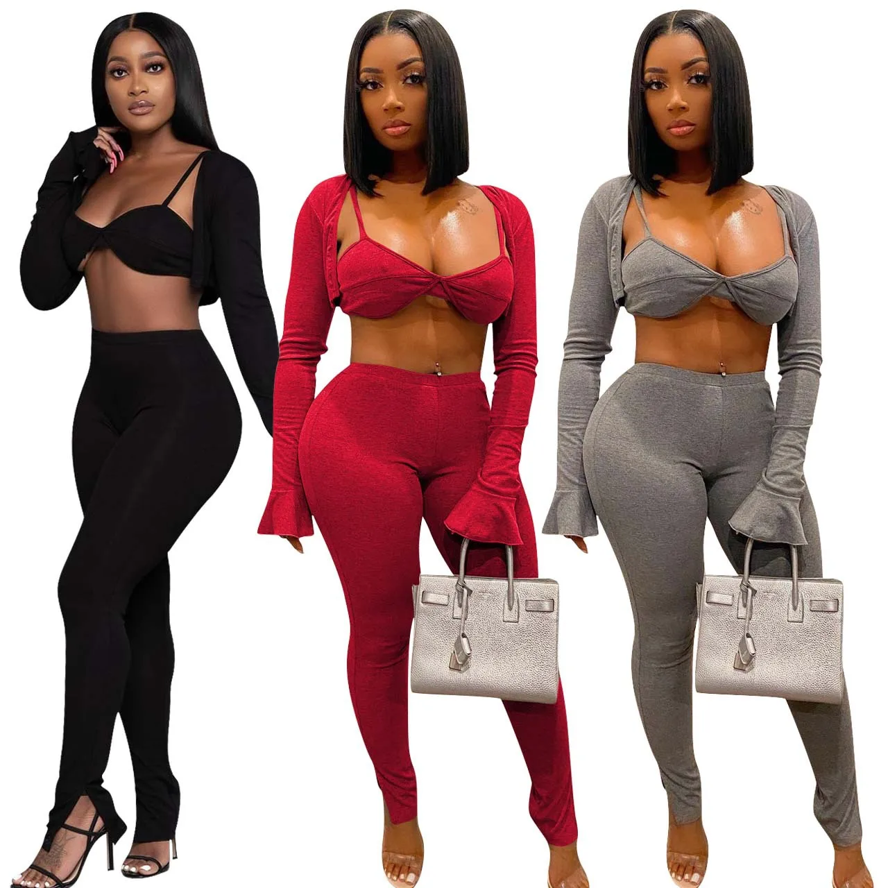 2021 Women Fall Matching Clothing Sexy Bra Top 3 Piece Set Lounge Wear Suit Outfits Tracksuits Jogger Set, 3 colors
2021 Women Fall Matching Clothing Sexy Bra Top 3 Piece Set Lounge Wear Suit Outfits Tracksuits Jogger Set, 3 colors