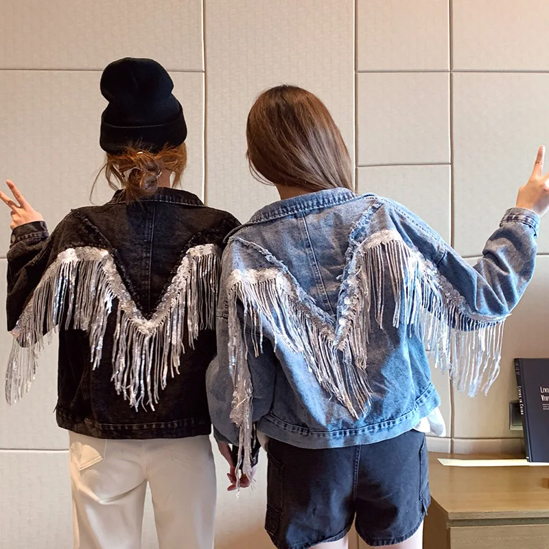 JK194 - Unique Design Denim Jacket Clothing Tassel female jean Jacket Women Made In China sequins tassel Denim Jacket, Blue
JK194 - Unique Design Denim Jacket Clothing Tassel female jean Jacket Women Made In China sequins tassel Denim Jacket, Blue