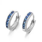 Jasen Jewelry Pure Silver Small Hoop Earring With Blue Stone