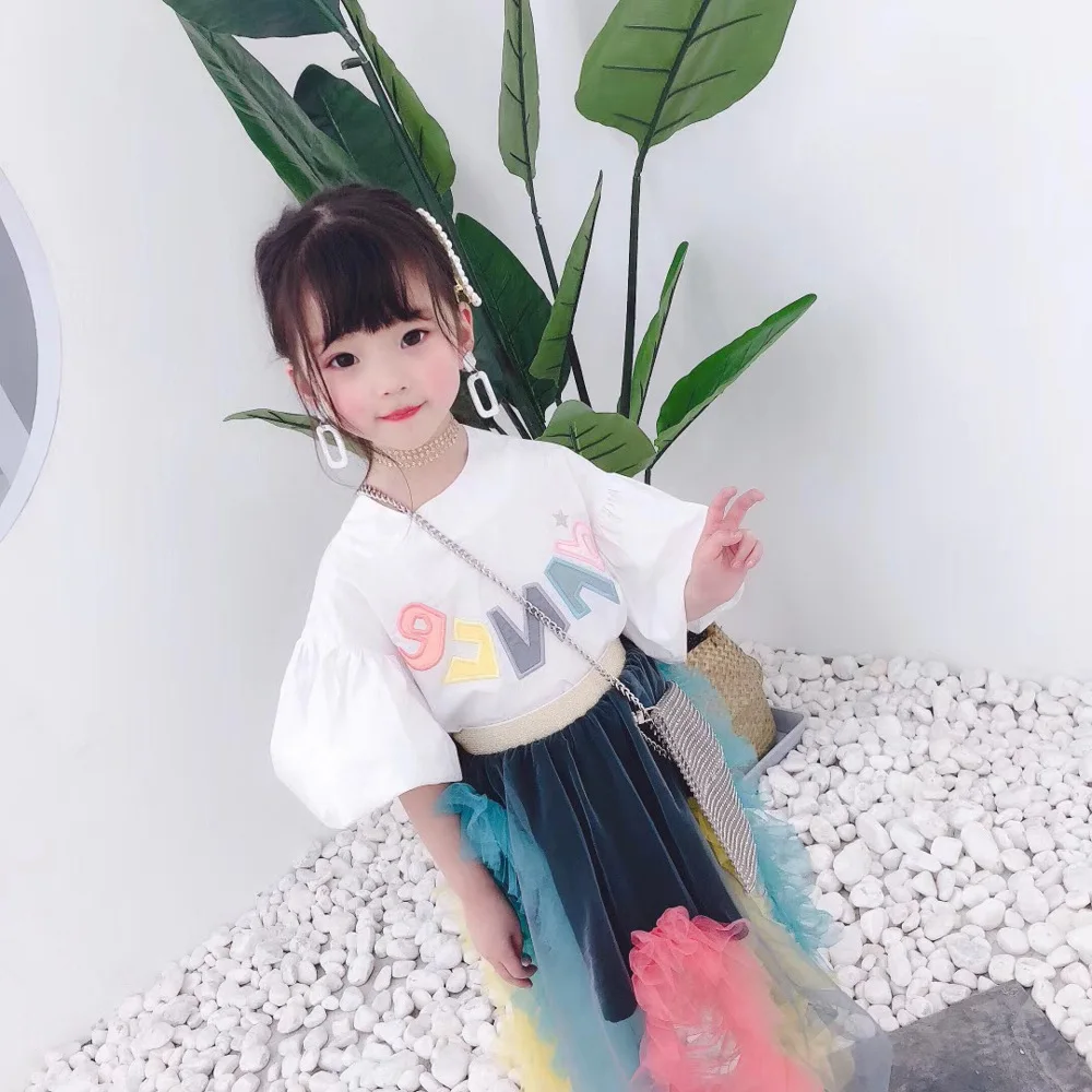 summer new embroidery letter T-shirt plus rainbow western style skirt dream kid princess clothes
summer new embroidery letter T-shirt plus rainbow western style skirt dream kid princess clothes