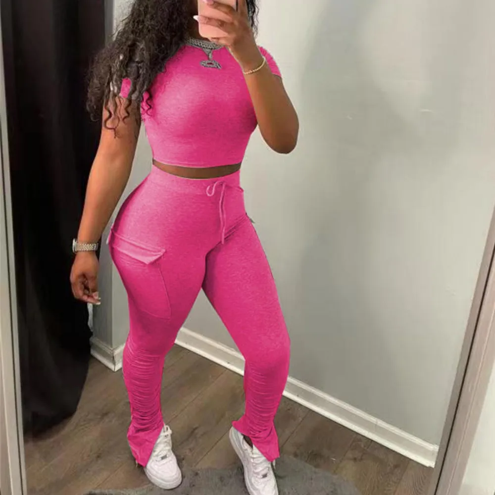 Womens Fall Clothing 2021 Women Short Sleeve Two Piece Crop Tops Stacked Joggers Pants Set With Side Pockets, Red,gray,black,rose red,khaki
Womens Fall Clothing 2021 Women Short Sleeve Two Piece Crop Tops Stacked Joggers Pants Set With Side Pockets, Red,gray,black,rose red,khaki