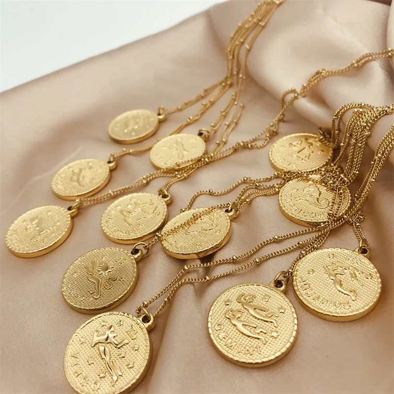 America Best Selling 18K Gold Plated 12 Astrology Necklaces Double Side Titanium Steel Coin 12 Zodiac Sign Vintage Necklace
America Best Selling 18K Gold Plated 12 Astrology Necklaces Double Side Titanium Steel Coin 12 Zodiac Sign Vintage Necklace