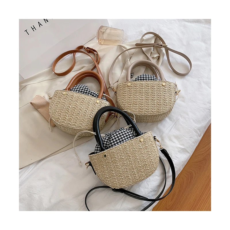 2021 Half Round PU+Straw Bags for Women Summer Beach Rattan Bag Handmade Woven Half Moon Drawstring Crossbody Handbags Bohemia
2021 Half Round PU+Straw Bags for Women Summer Beach Rattan Bag Handmade Woven Half Moon Drawstring Crossbody Handbags Bohemia