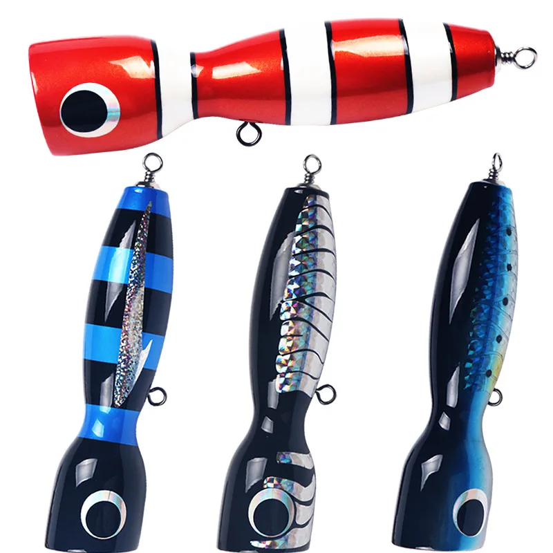 

Pesca Floating Water Lure Wooden Poppers Boat Fishing Lures 175mm 120g Boat Sea Fishing Tuna Bait, 4colors