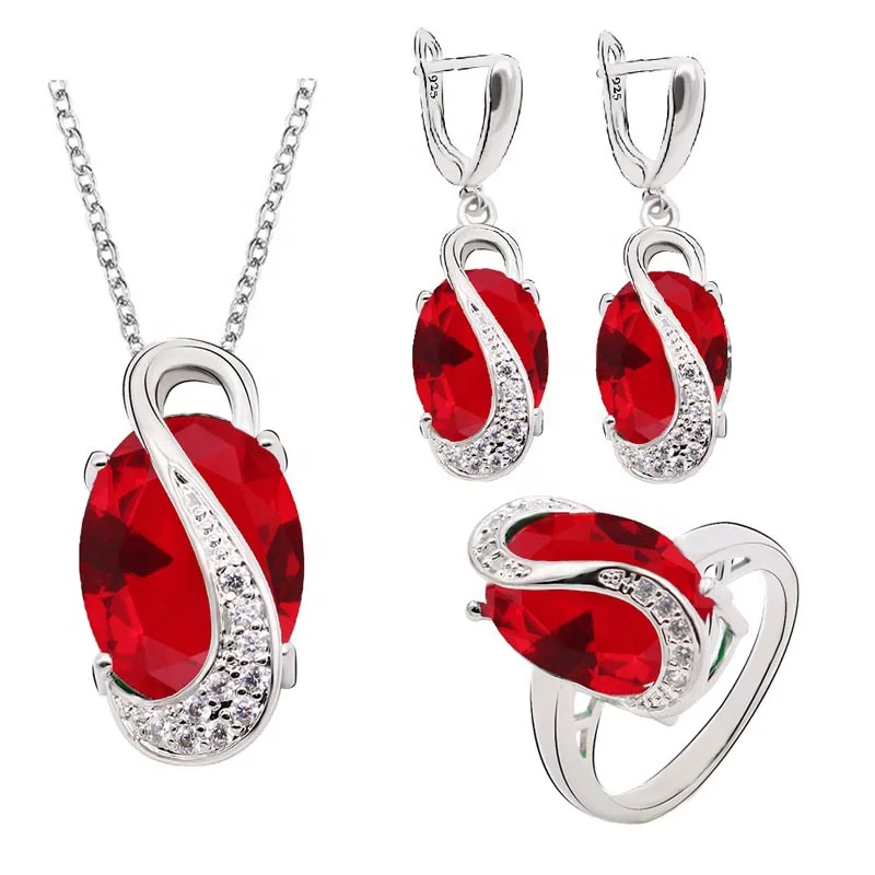 Geometric Red Yellow Purple Stones Jewelry Set for Women Silver Earrings Ring Necklace Pendant Wedding Bridal Birthday Gift 
Geometric Red Yellow Purple Stones Jewelry Set for Women Silver Earrings Ring Necklace Pendant Wedding Bridal Birthday Gift