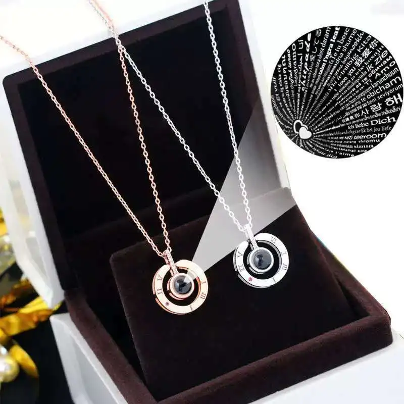 New Rose Gold Silver Gold Plated Round Pendant Necklace 100 Languages I Love You Projections Necklace, As the picture show
New Rose Gold Silver Gold Plated Round Pendant Necklace 100 Languages I Love You Projections Necklace, As the picture show